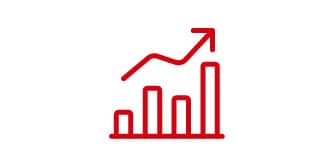Upward-trending bar chart with arrow representing enhanced performance and advanced materials offered by FAA PMA parts.
