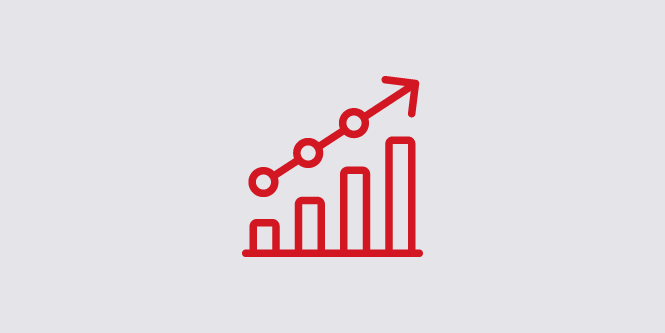 High performance imagine icon of a bar chart with an arrow trending upward.
