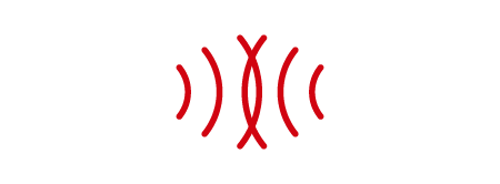Red stylized wave lines suggesting electromagnetic signals arranged in three groups.
