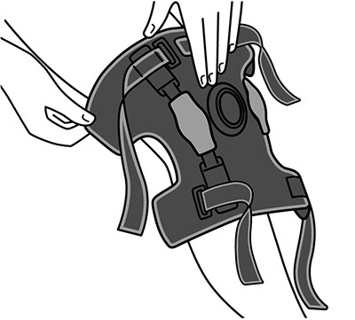 Loosening and opening knee stabilizer brace, then placing on knee. Securing closures on back of knee and top.