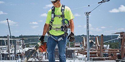 back view of man wearing ExoFit Nex Plus comfot construction style position harness
