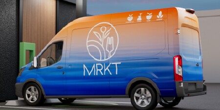 Branded van with MRKT logo, demonstrating 3M's fleet graphic solutions.
