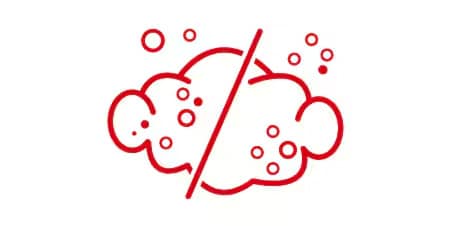 Icon of dust particles with a strikethrough representing dust resistance.

