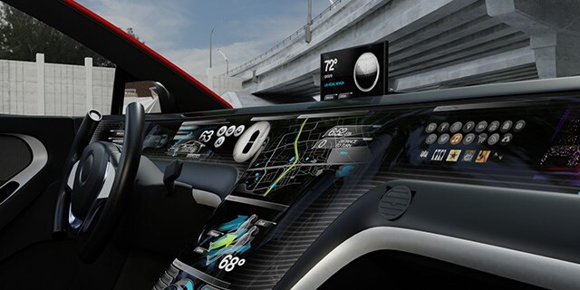 Interior of a car showing the information display.