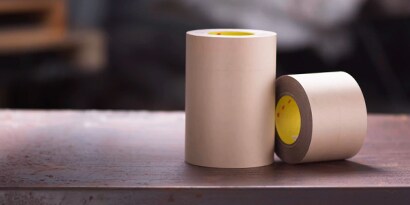Tan 3M™ Smoke and Sound Tape in two different sizes. 

