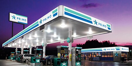 Example of an overlaminate sign at a gas station
