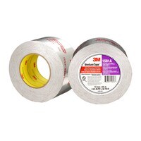 Two rolls of 3M&trade; Venture Tape&trade; UL 181A-P Aluminum Foil Tape 1581A with the label of one of the rolls facing forward