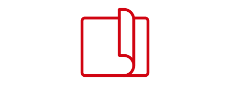 Red icon of a thin roll of adhesive tape unspooling.
