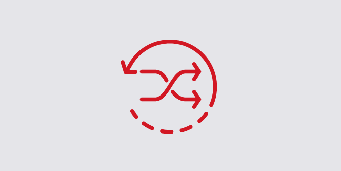 An arrow in a circle with a shuffle icon in the middle signifying high-flex cable motion.
