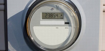 An electricity meter shows the current energy usage for a building or home.
