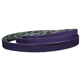 Purple 3M abrasive sanding belt coiled in a loop