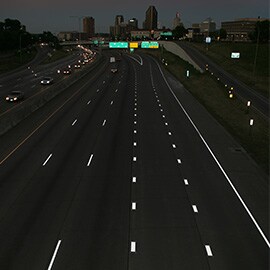 High-contrast pavement markings.