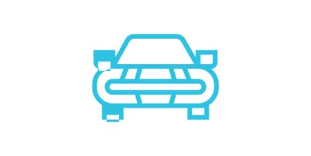 Protect against shock, vibration and noise icon of the front of a vehicle.
