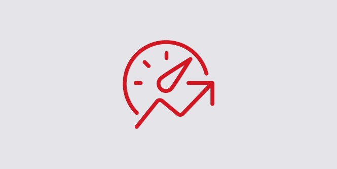 High-speed data icon of a speedometer and an arrow trending upward.
