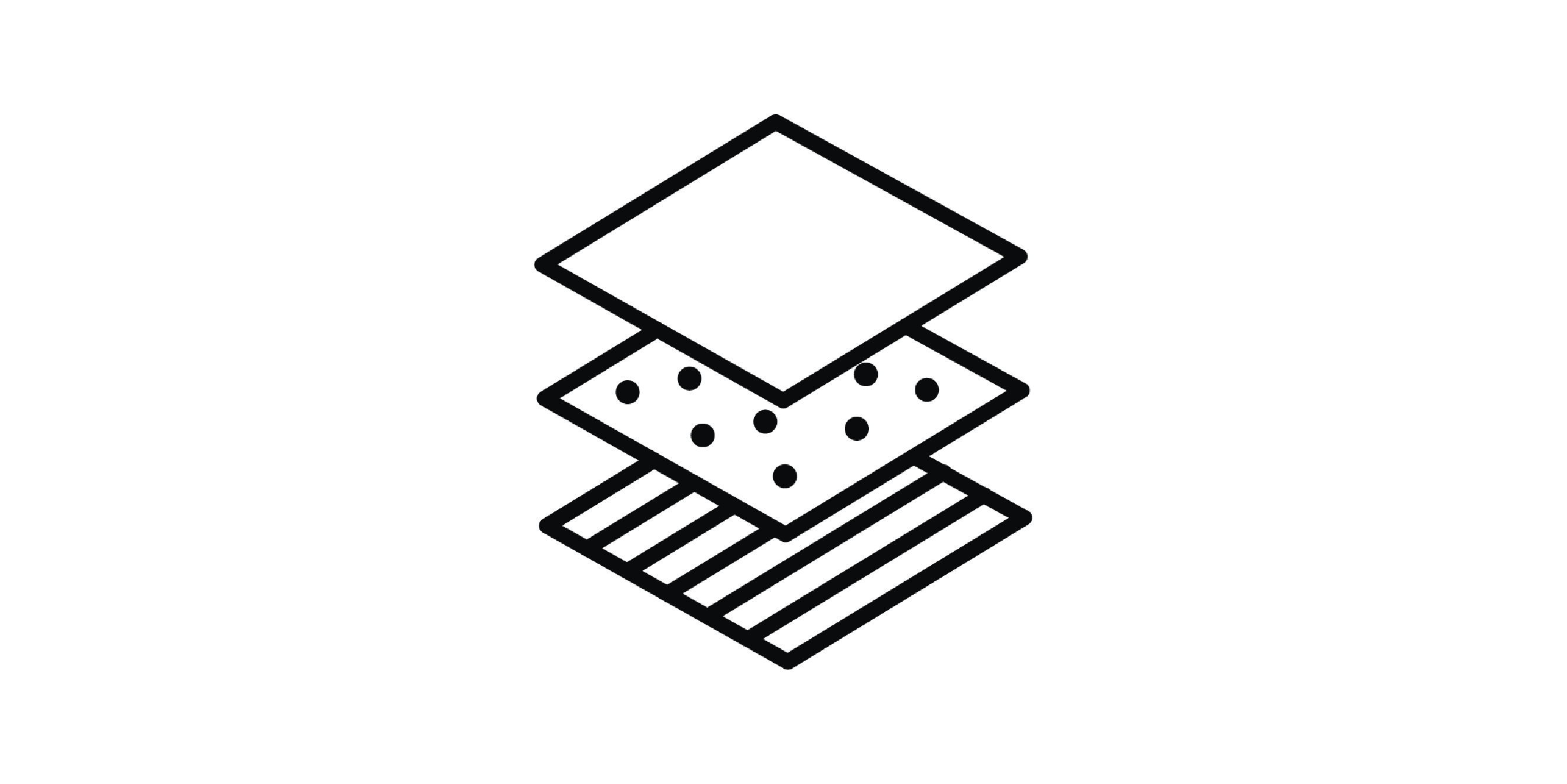 Icon of three different sheets of materials overlayed on top of each other
