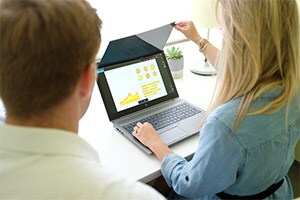 This is the 3M&trade; Bright Screen COMPLY Flip campaign, featuring a hero image asset, showing Comply Flip Bezel in Use - HP, for en_US-speaking audiences, available in jpg format (25V01).