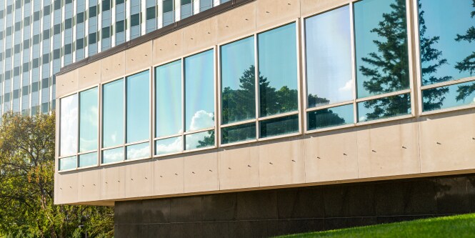 building exterior with lots of windows
