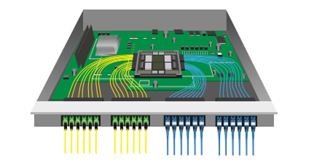 Data center optical module with 3M Expanded Beam Optical Connectors and fiber optic cables for high‑performance connectivity.
