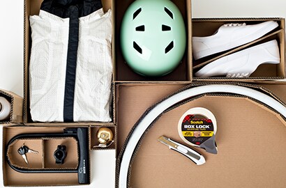 boxes filled with bike gear