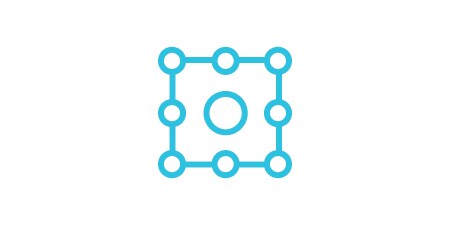 Protection and optimization icon of a square with circle points of interest around the circle and in the middle.
