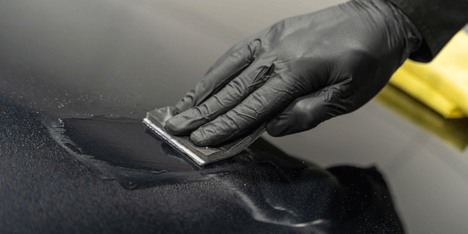 3M&trade; Trizact&trade; Hookit&trade; Foam Abrasive on sander doing scratch refinement
