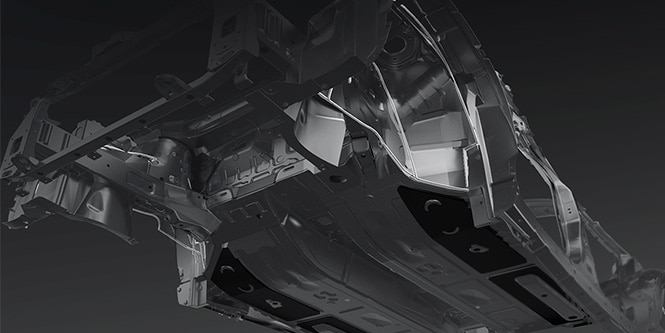 Vehicle chassis view from underneath
