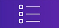 white bullet list icon on purple background